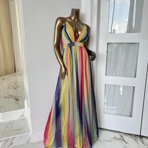 Luxxel Rainbow Striped Maxi Dress